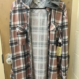 Plaid Button-Up Shirt with Hood